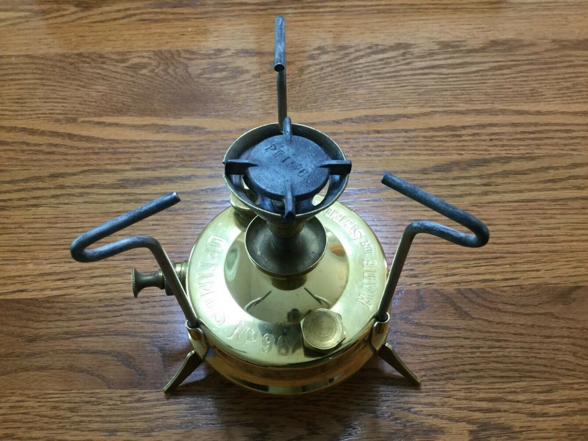Cuisinière Ancienne Primus N°96 – Modèle En Laiton Et étain, Réchaud De Camping Vintage